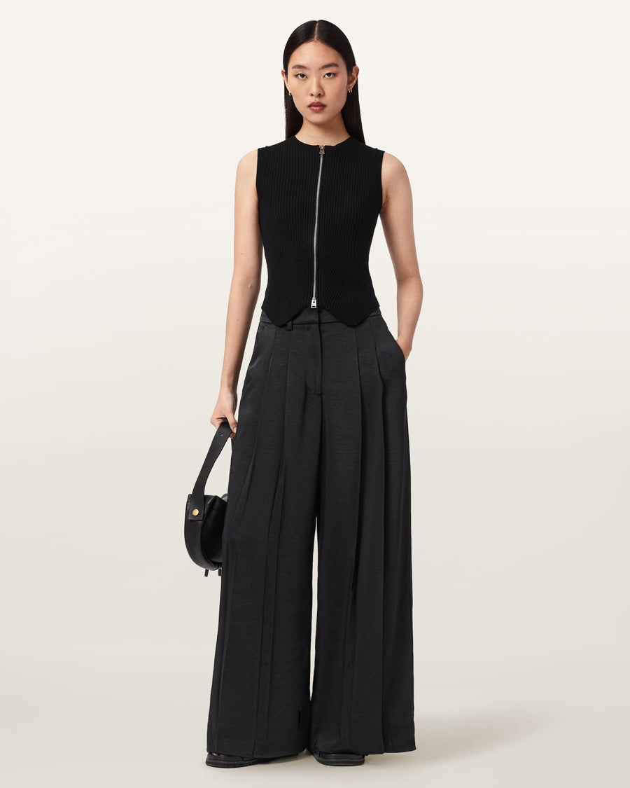 Poppy Satin Straight Leg Trousers Black