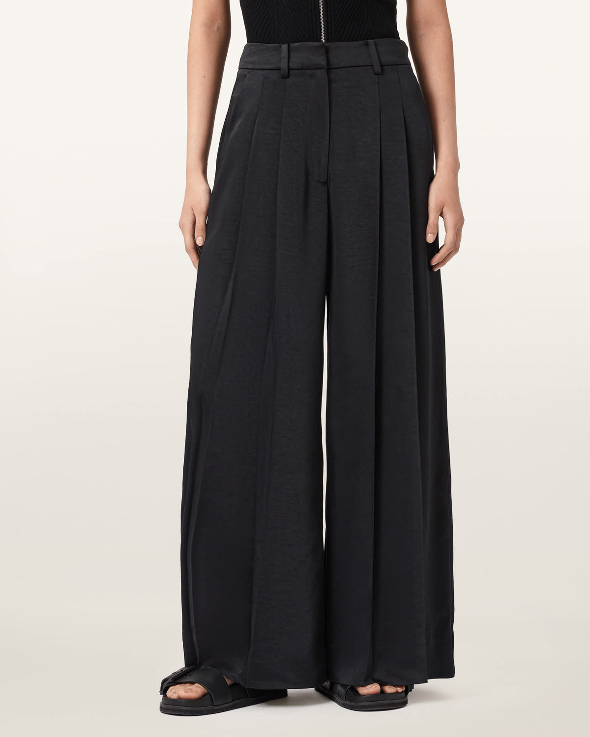 Poppy Satin Straight Leg Trousers Black