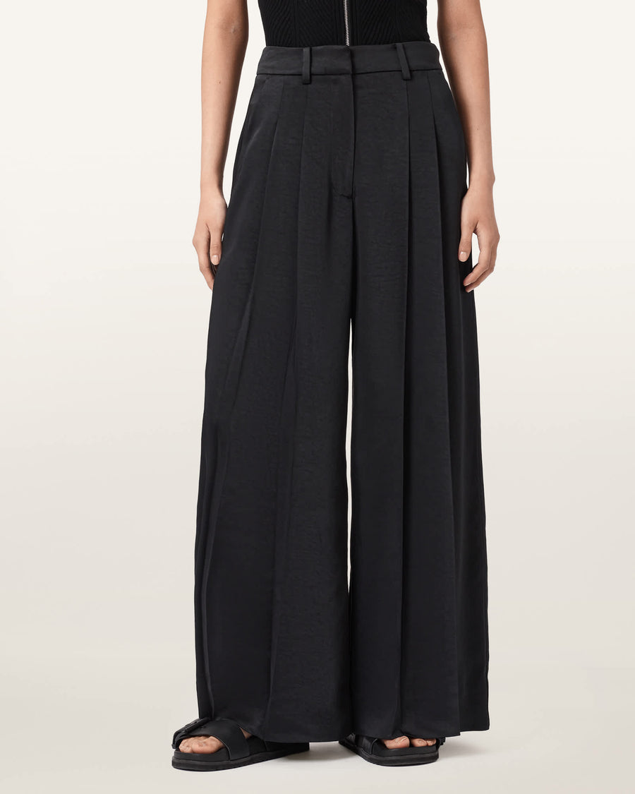 Poppy Satin Straight Leg Trousers Black