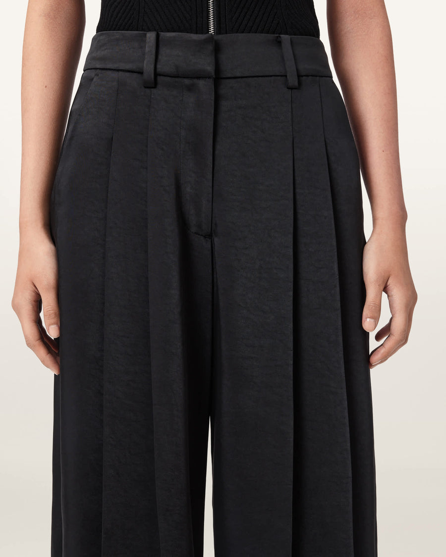 Poppy Satin Straight Leg Trousers Black