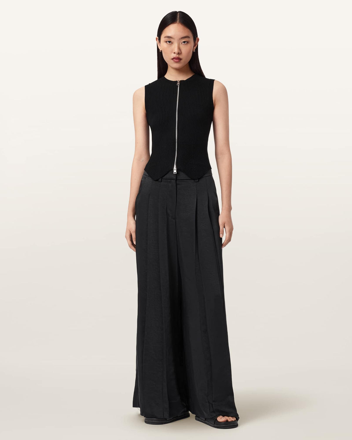 Poppy Satin Straight Leg Trousers Black