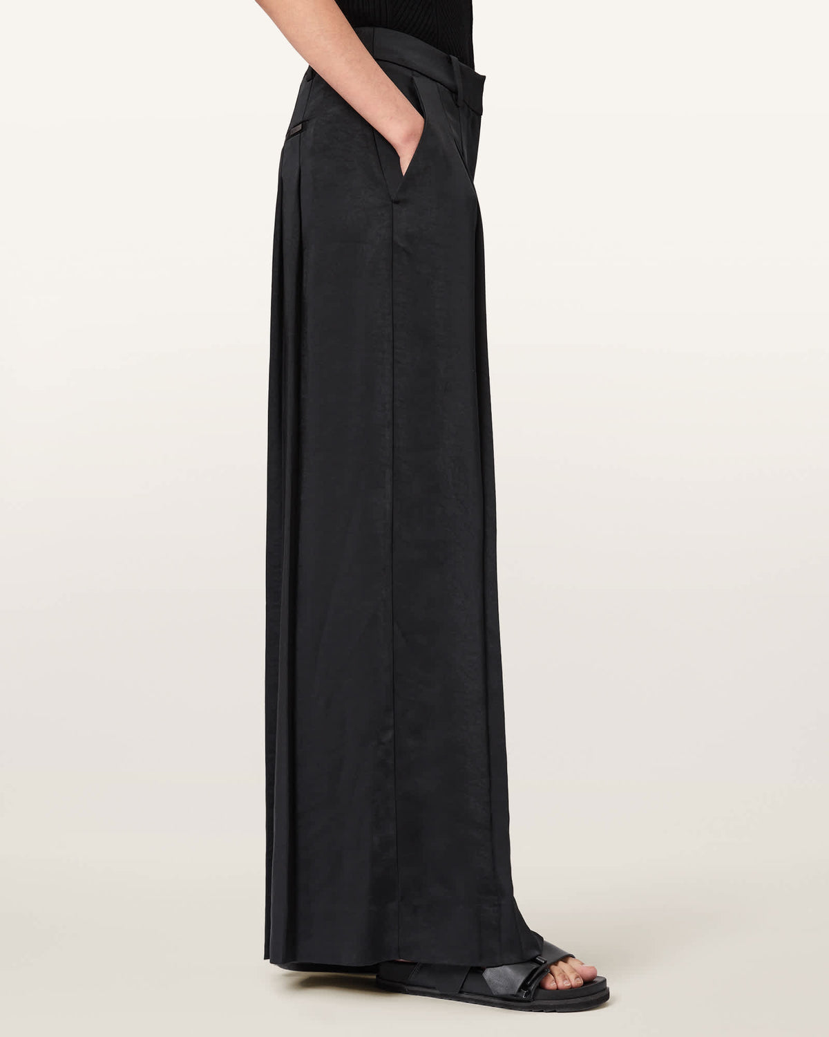 Poppy Satin Straight Leg Trousers Black