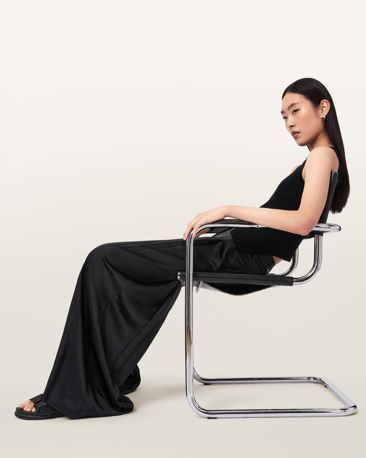 Poppy Satin Straight Leg Trousers Black
