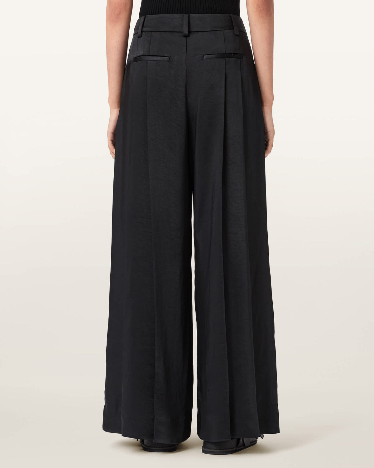 Poppy Satin Straight Leg Trousers Black