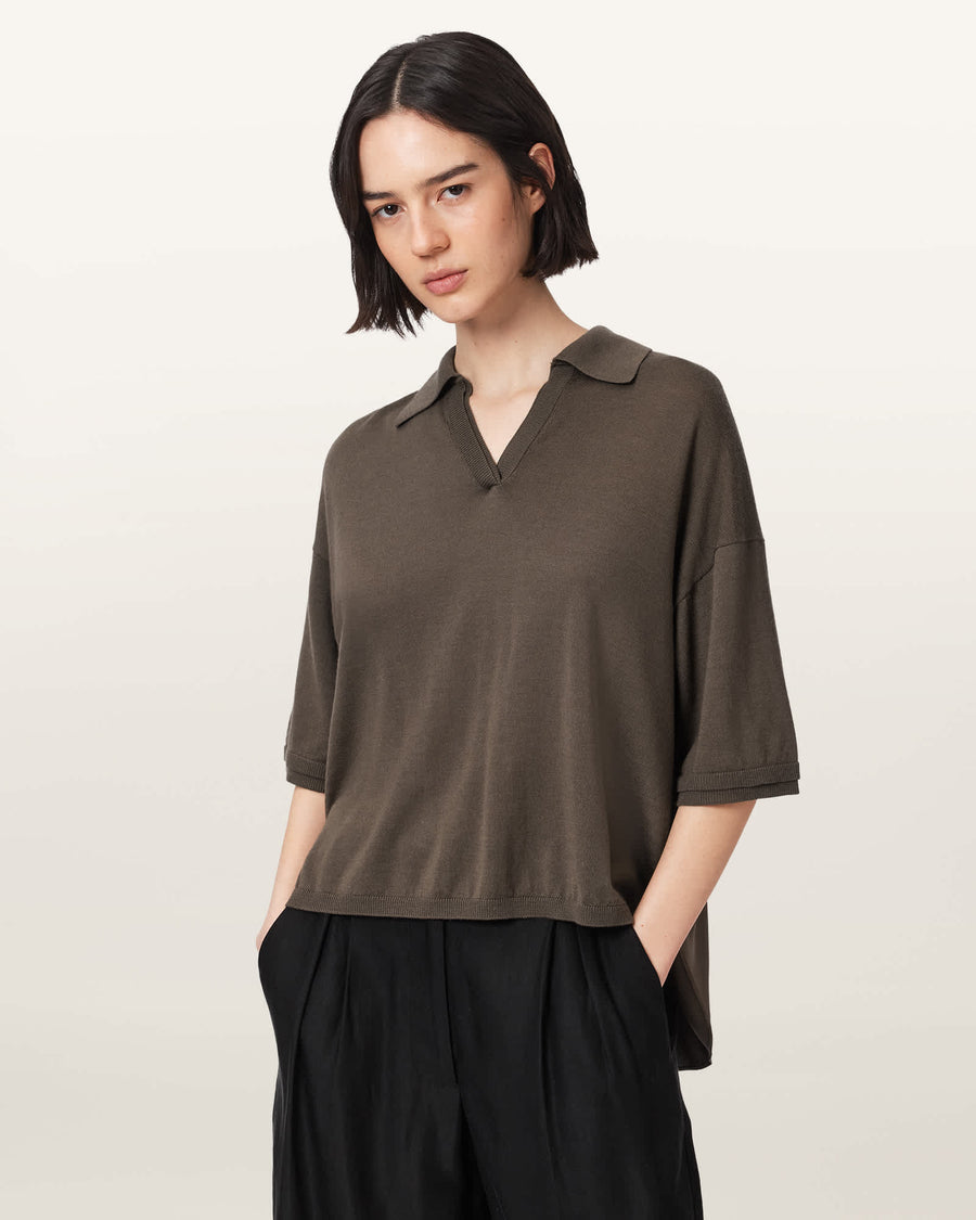 Bern Short Sleeve Woven Wool Polo SAGE GREEN