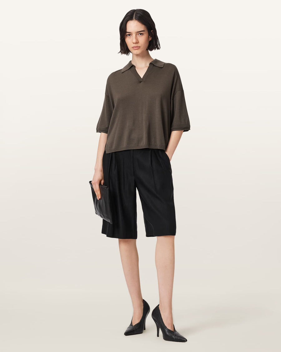 Bern Short Sleeve Woven Wool Polo SAGE GREEN