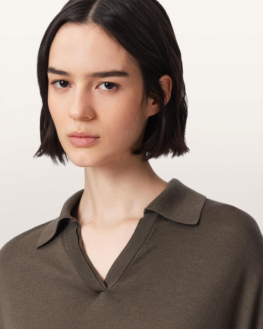 Bern Short Sleeve Woven Wool Polo SAGE GREEN