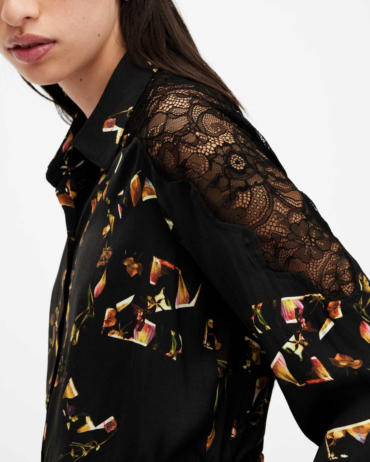 Len Printed Cropped Tie Up Shirt KATERI BLACK