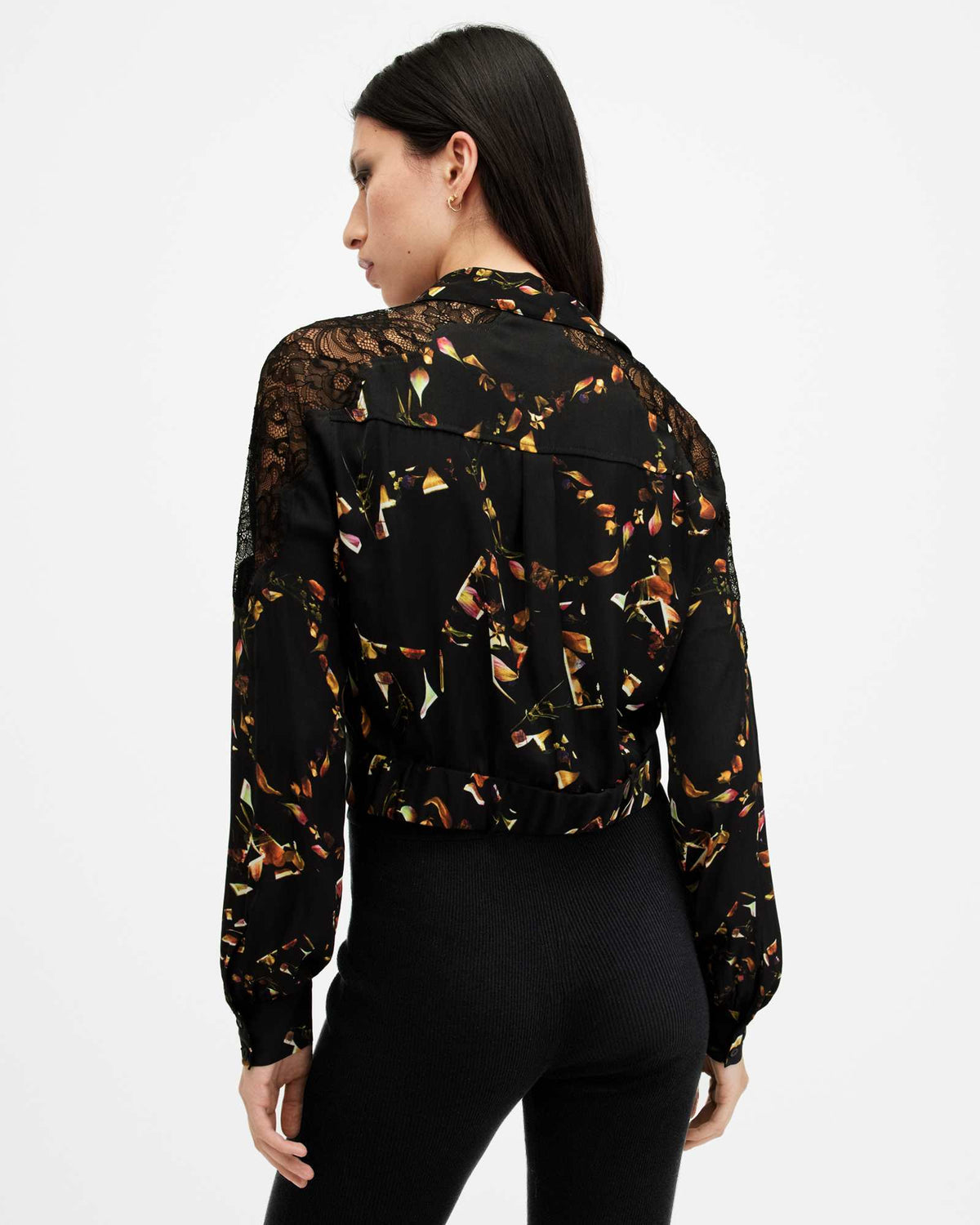 Len Printed Cropped Tie Up Shirt KATERI BLACK