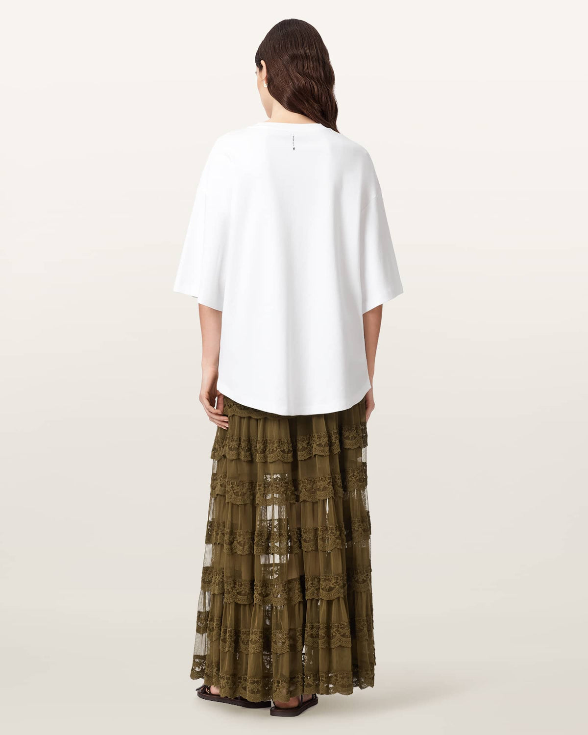 Maggie Tiered Lace Maxi Skirt OLIVE KHAKI GREEN