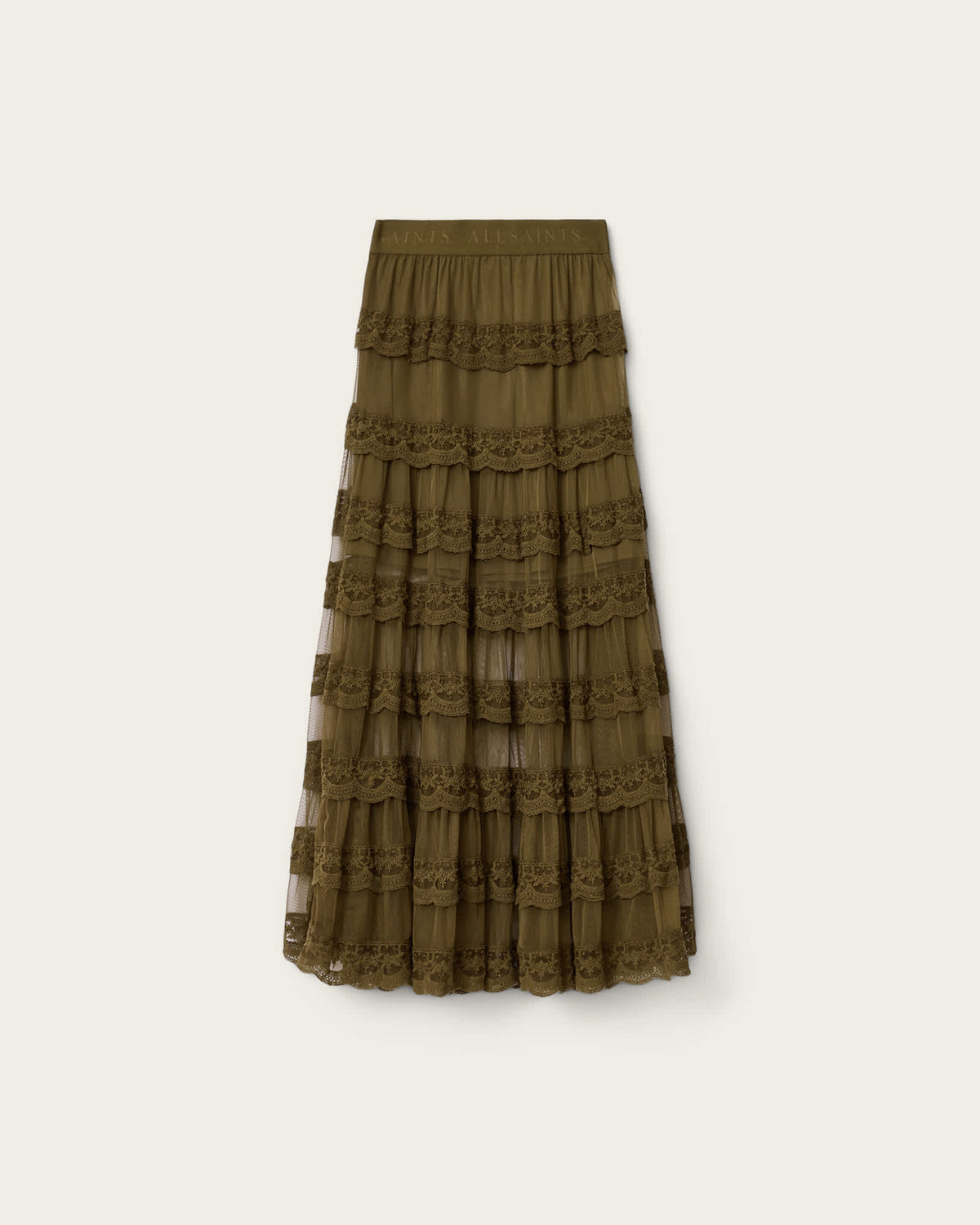 Maggie Tiered Lace Maxi Skirt OLIVE KHAKI GREEN