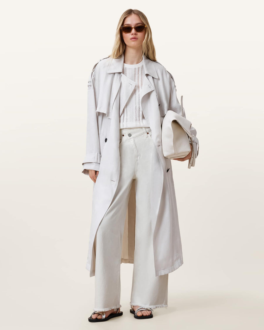 Aki Crossover Wide Leg Denim Jeans Chalk White