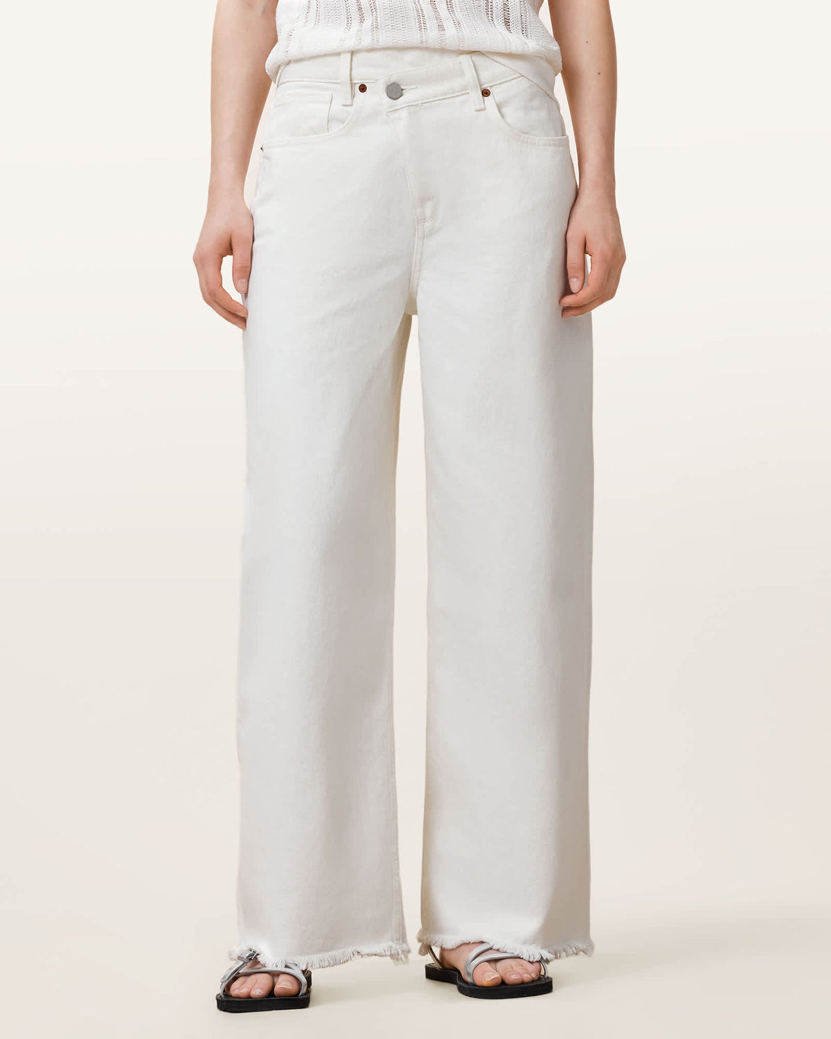 Aki Crossover Wide Leg Denim Jeans Chalk White