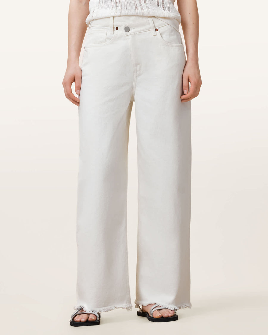 Aki Crossover Wide Leg Denim Jeans Chalk White