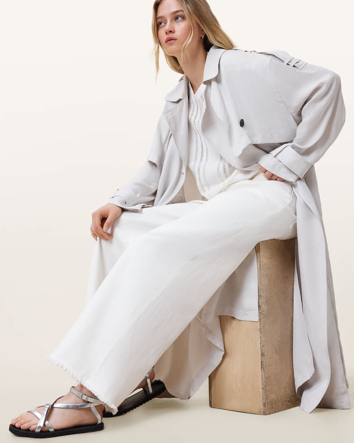 Aki Crossover Wide Leg Denim Jeans Chalk White