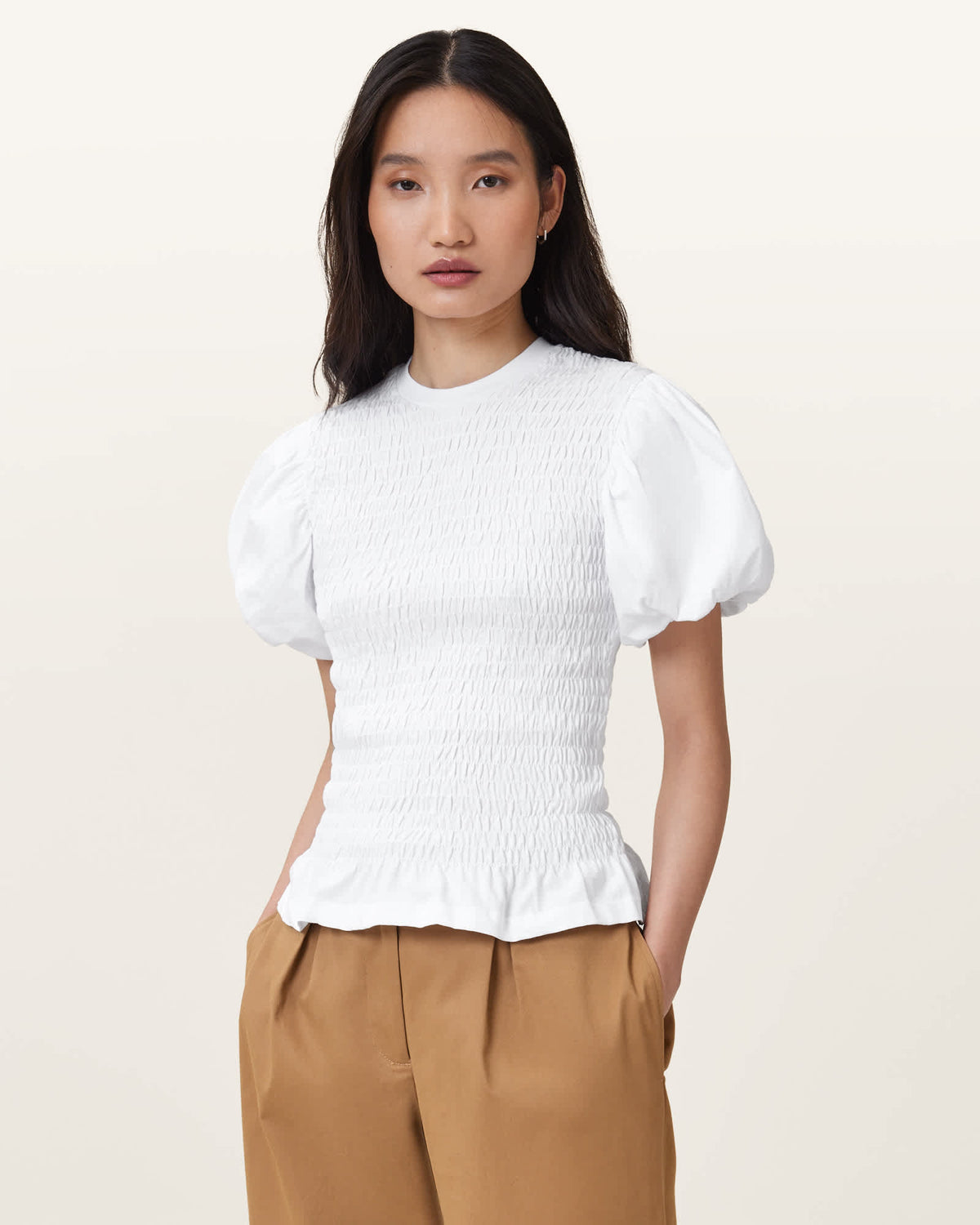 Dael Smocked Slim Top Optic White