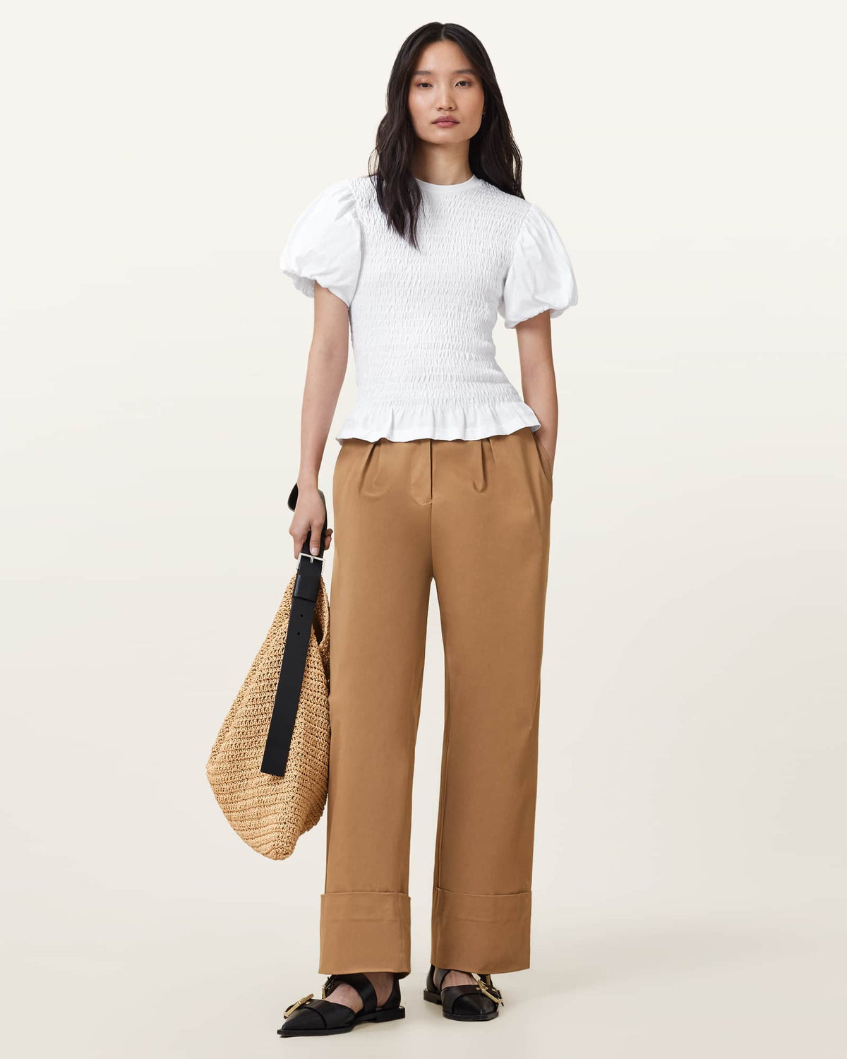 Dael Smocked Slim Top Optic White