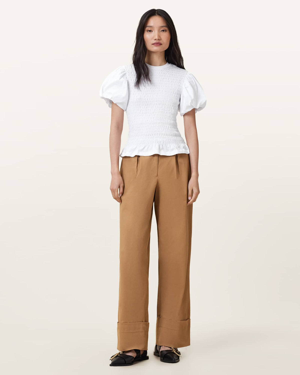 Dael Smocked Slim Top Optic White