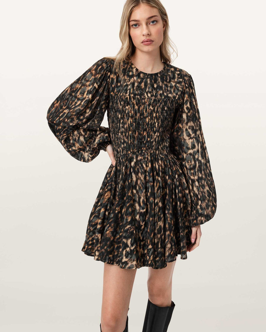 Chia Smocked Mini Dress PROWL GOLDEN BROWN