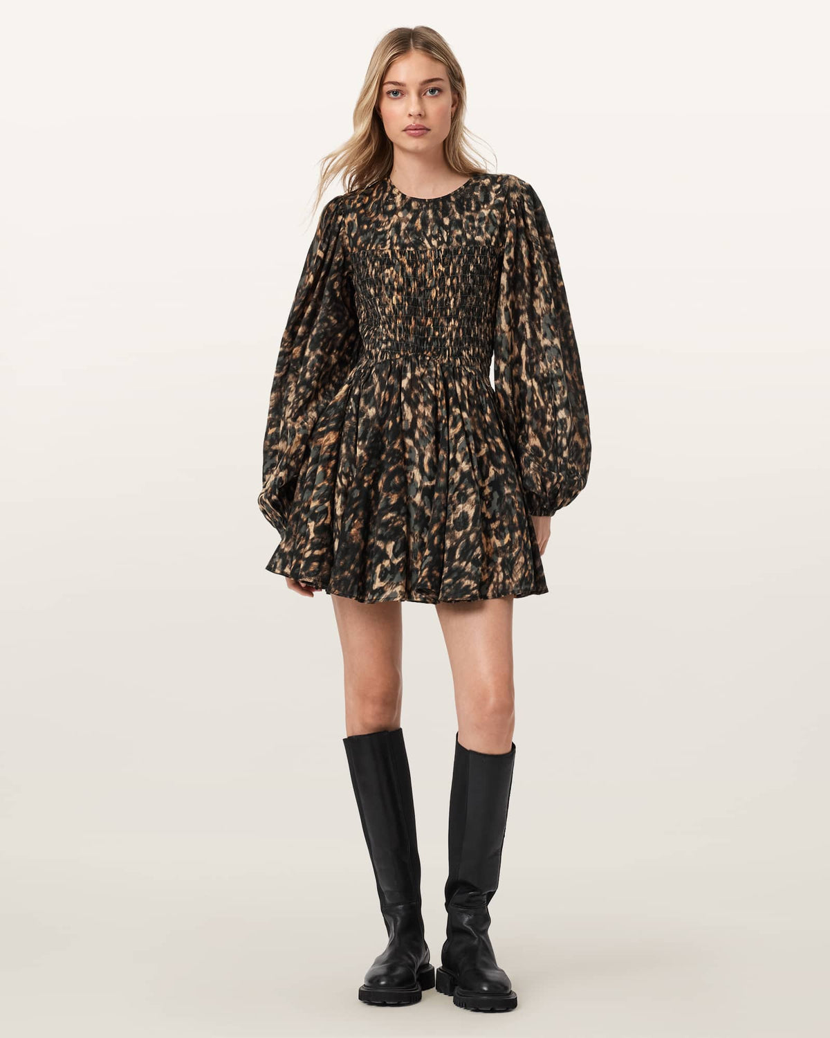 Chia Smocked Mini Dress PROWL GOLDEN BROWN