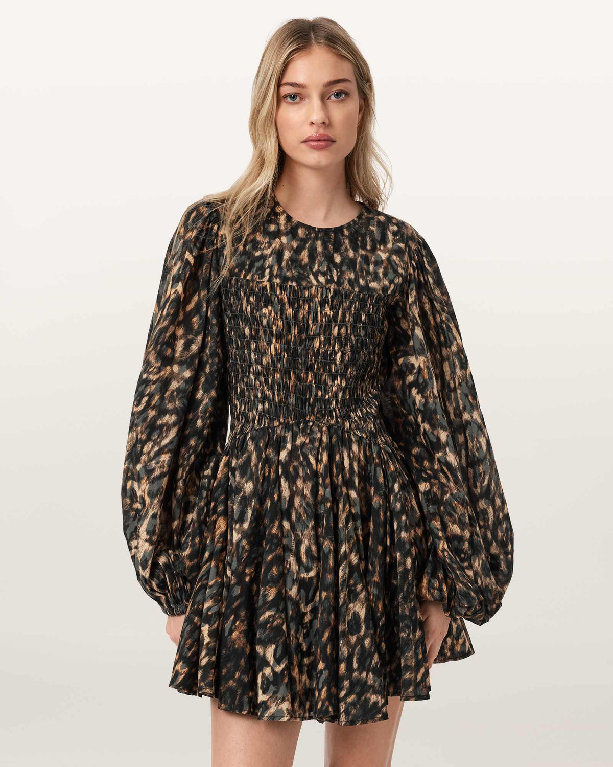 Chia Smocked Mini Dress PROWL GOLDEN BROWN