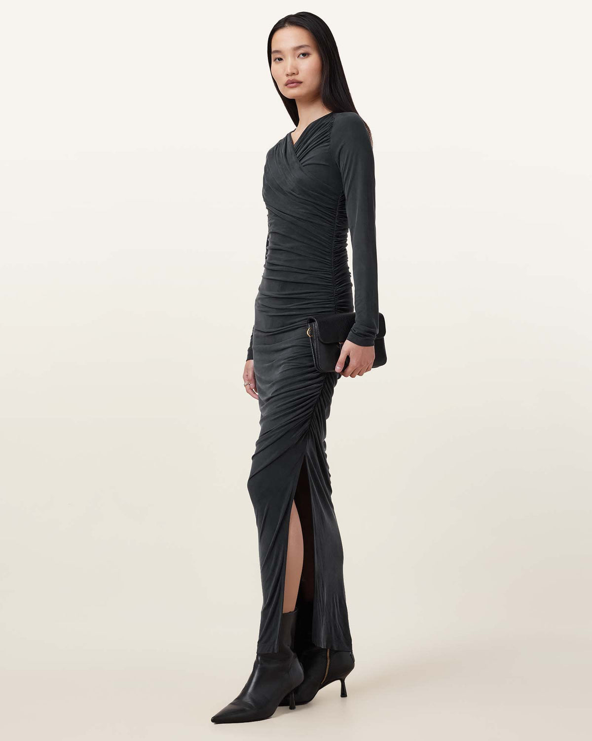 Hanako Cupro Wrap Maxi Dress Black