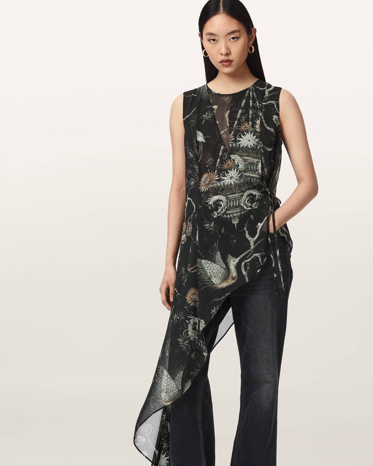 Enola Asymmetric Printed Wrap Top TARAVAO SOFT GREEN