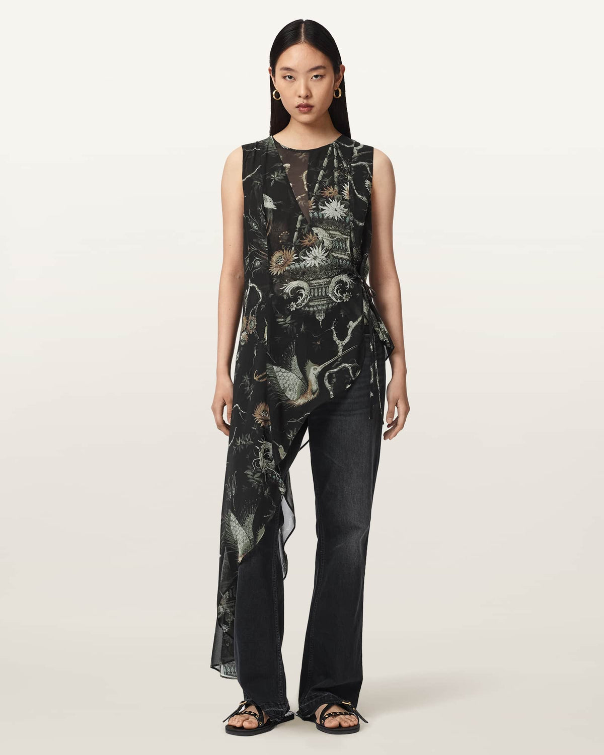 Enola Asymmetric Printed Wrap Top TARAVAO SOFT GREEN