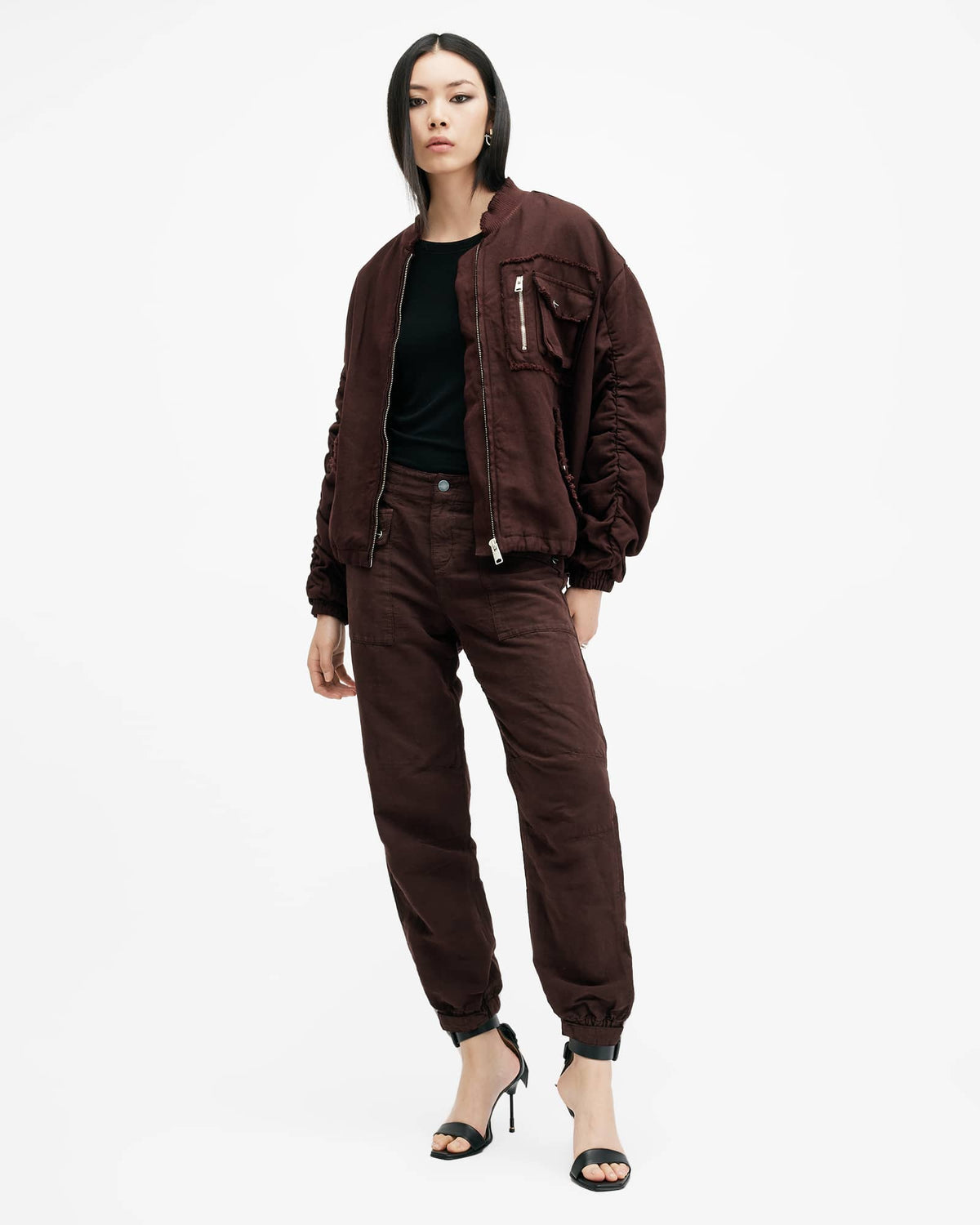 Val Linen Blend Cargo Trousers DARK WINE RED