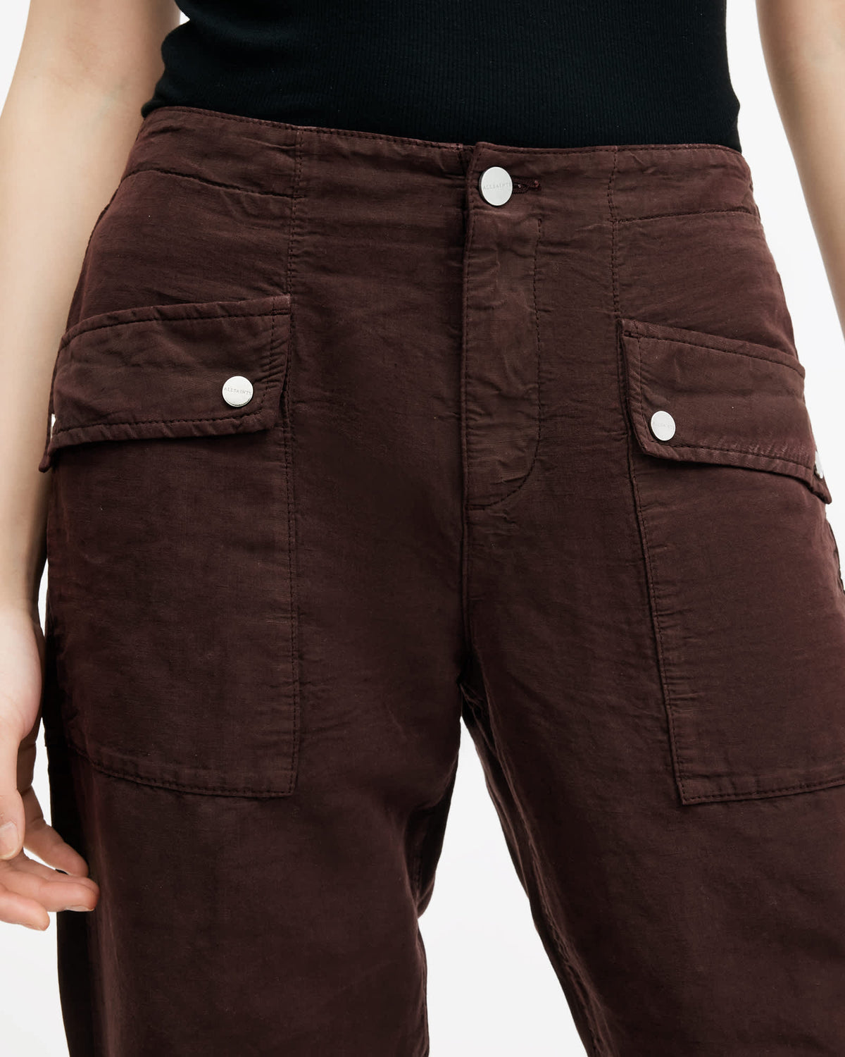 Val Linen Blend Cargo Trousers DARK WINE RED