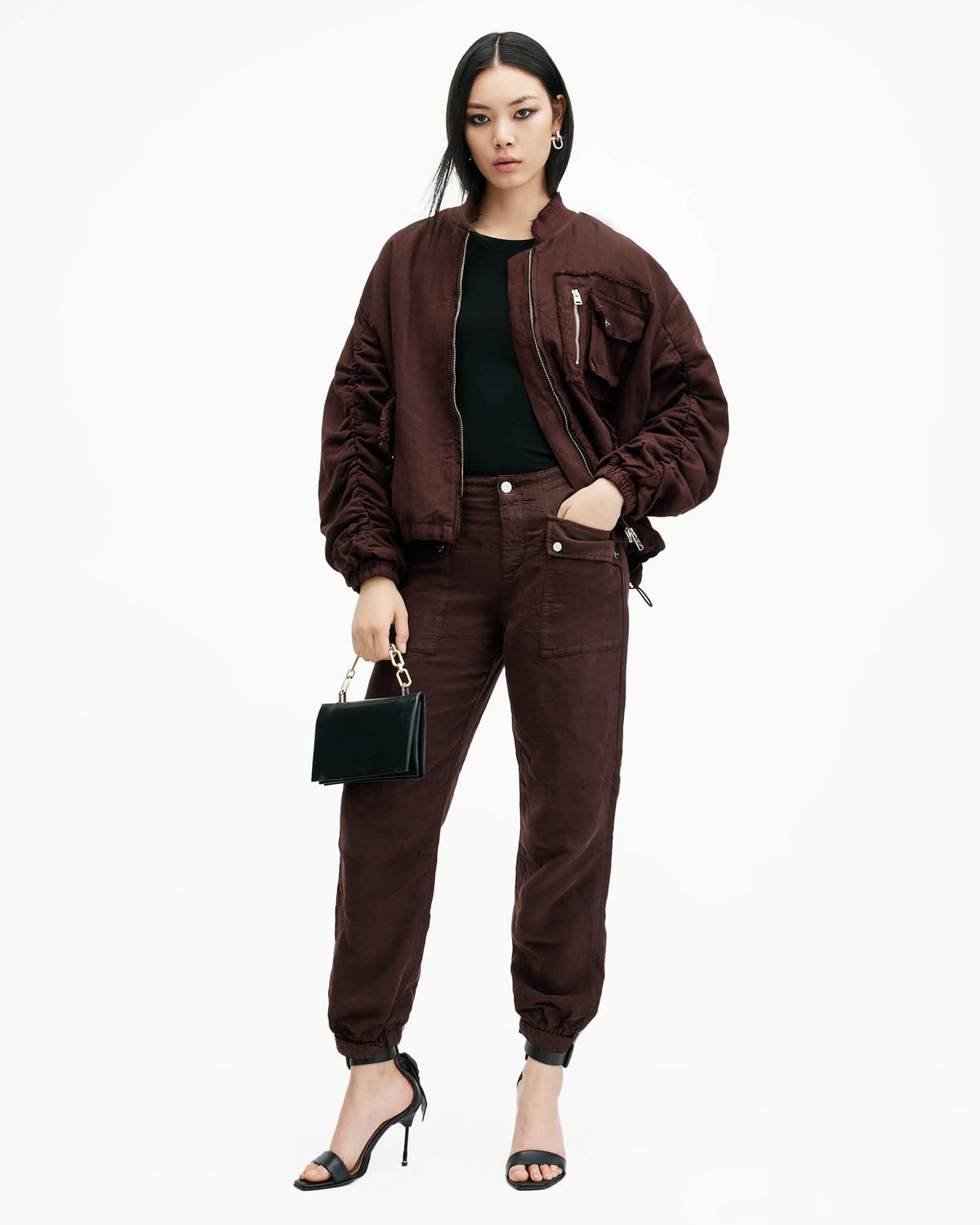 Val Linen Blend Cargo Trousers DARK WINE RED