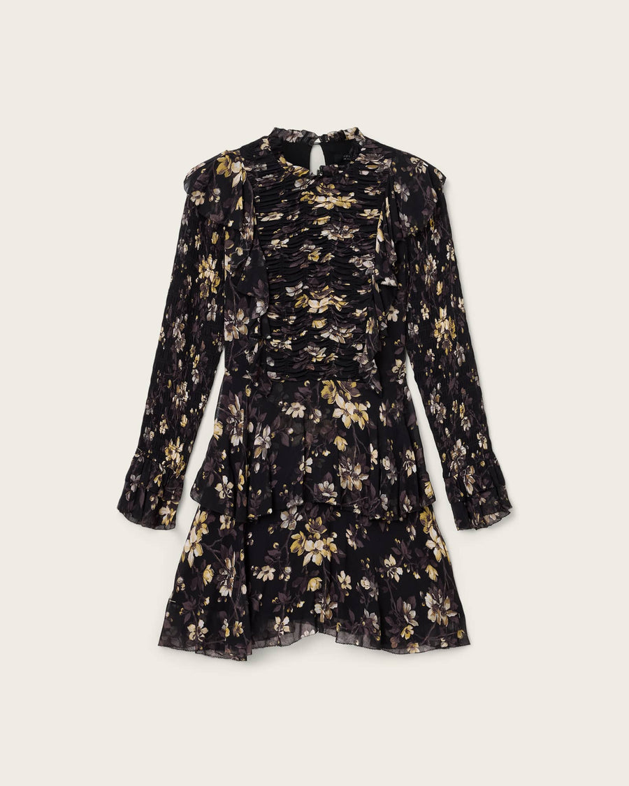 Portia Mini Floral Ruffle Dress VINE BLACK