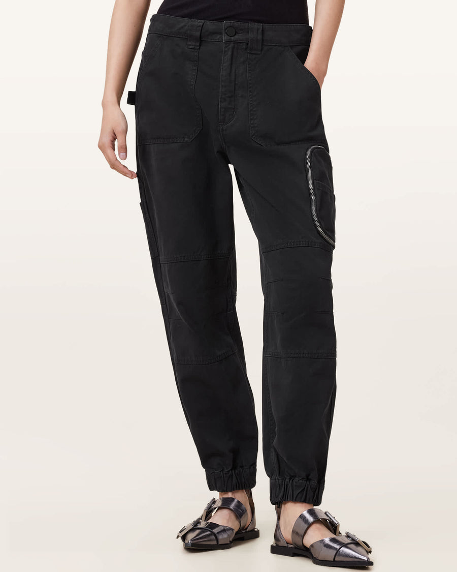 Florence Cargo Jogger Trousers Washed Black