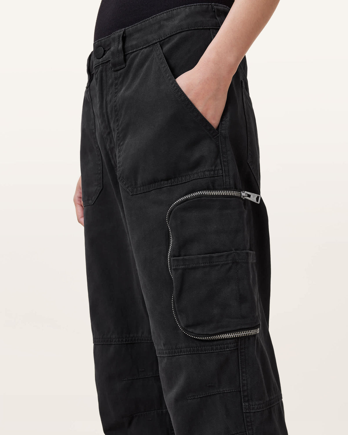 Florence Cargo Jogger Trousers Washed Black