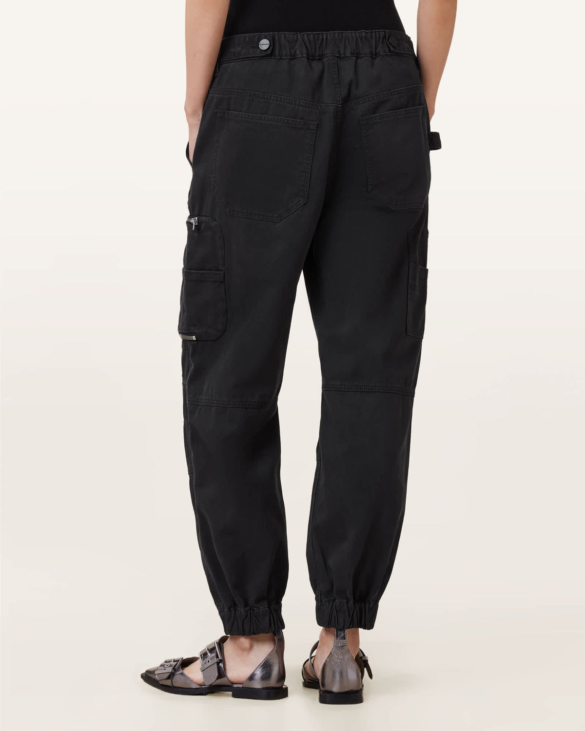 Florence Cargo Jogger Trousers Washed Black