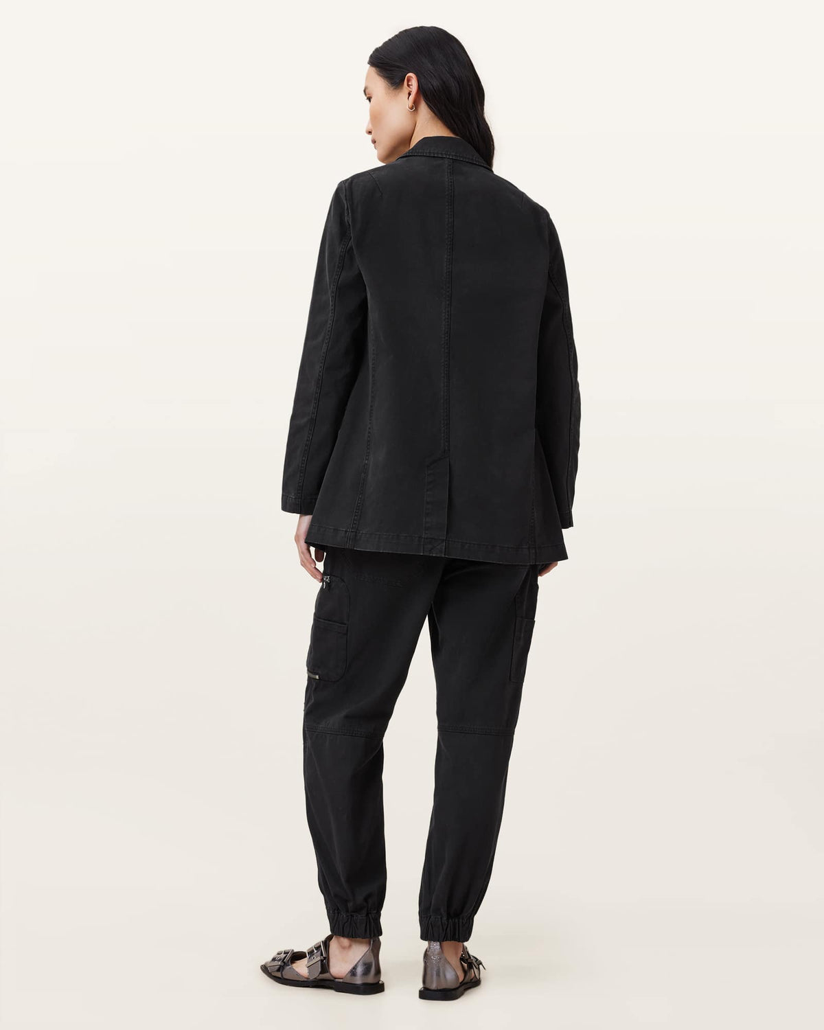 Florence Cargo Jogger Trousers Washed Black