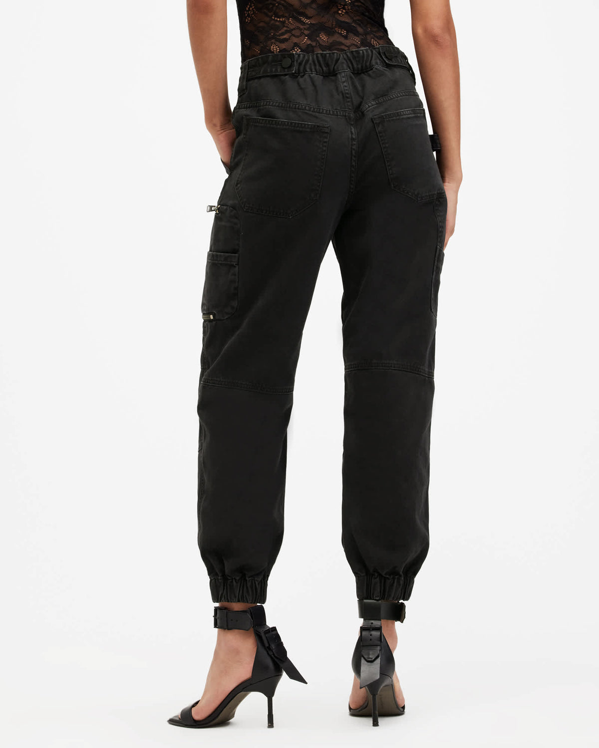 Florence Cargo Jogger Trousers Washed Black