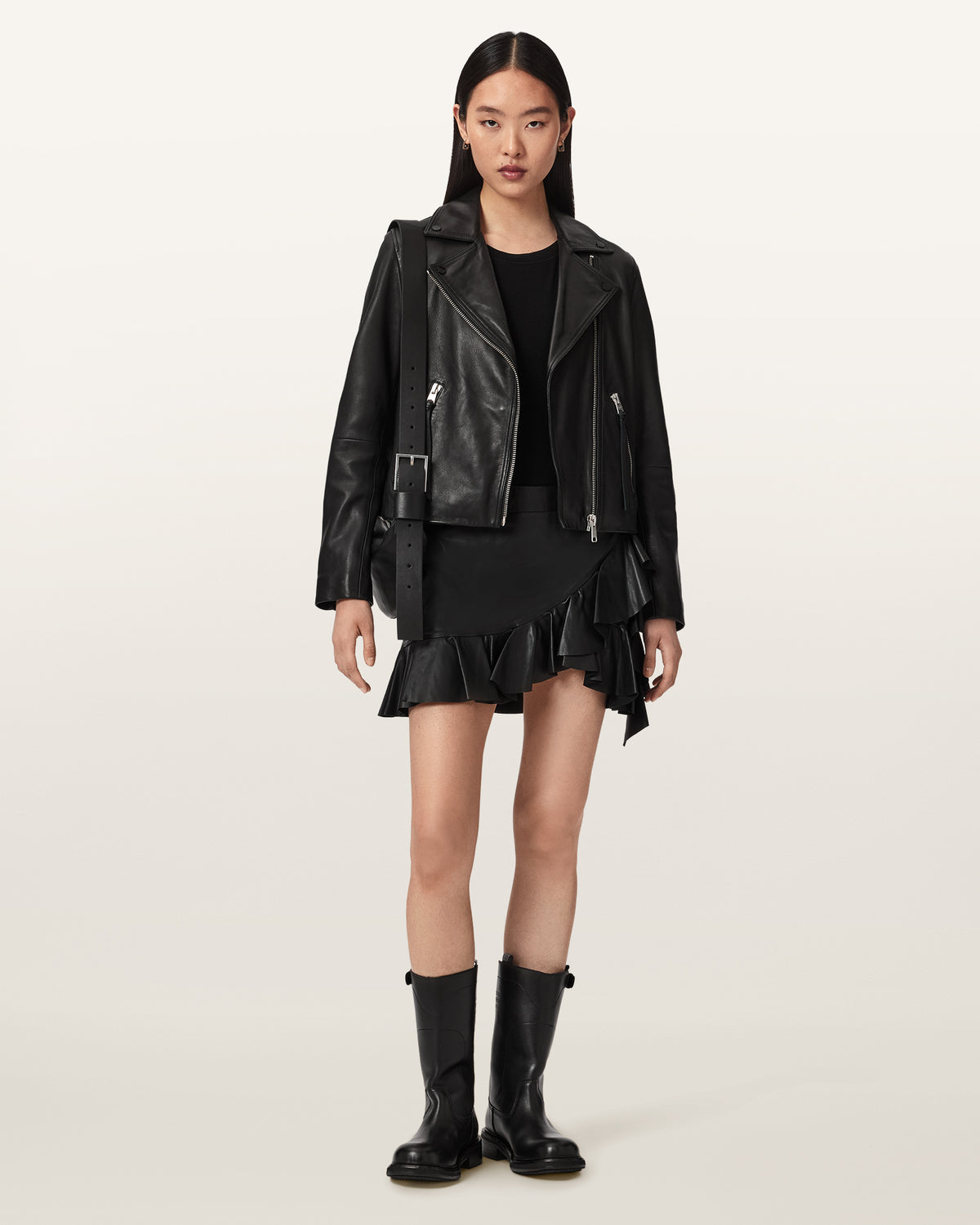 Luana Asymmetric Leather Mini Skirt