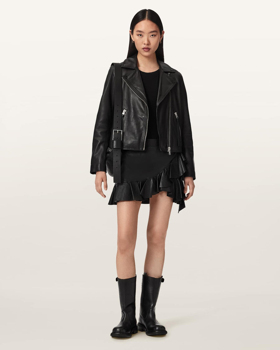 Luana Asymmetric Leather Mini Skirt Black