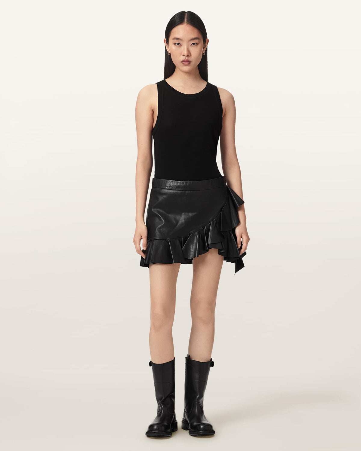 Luana Asymmetric Leather Mini Skirt Black