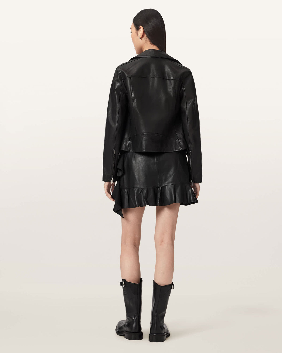 Luana Asymmetric Leather Mini Skirt Black