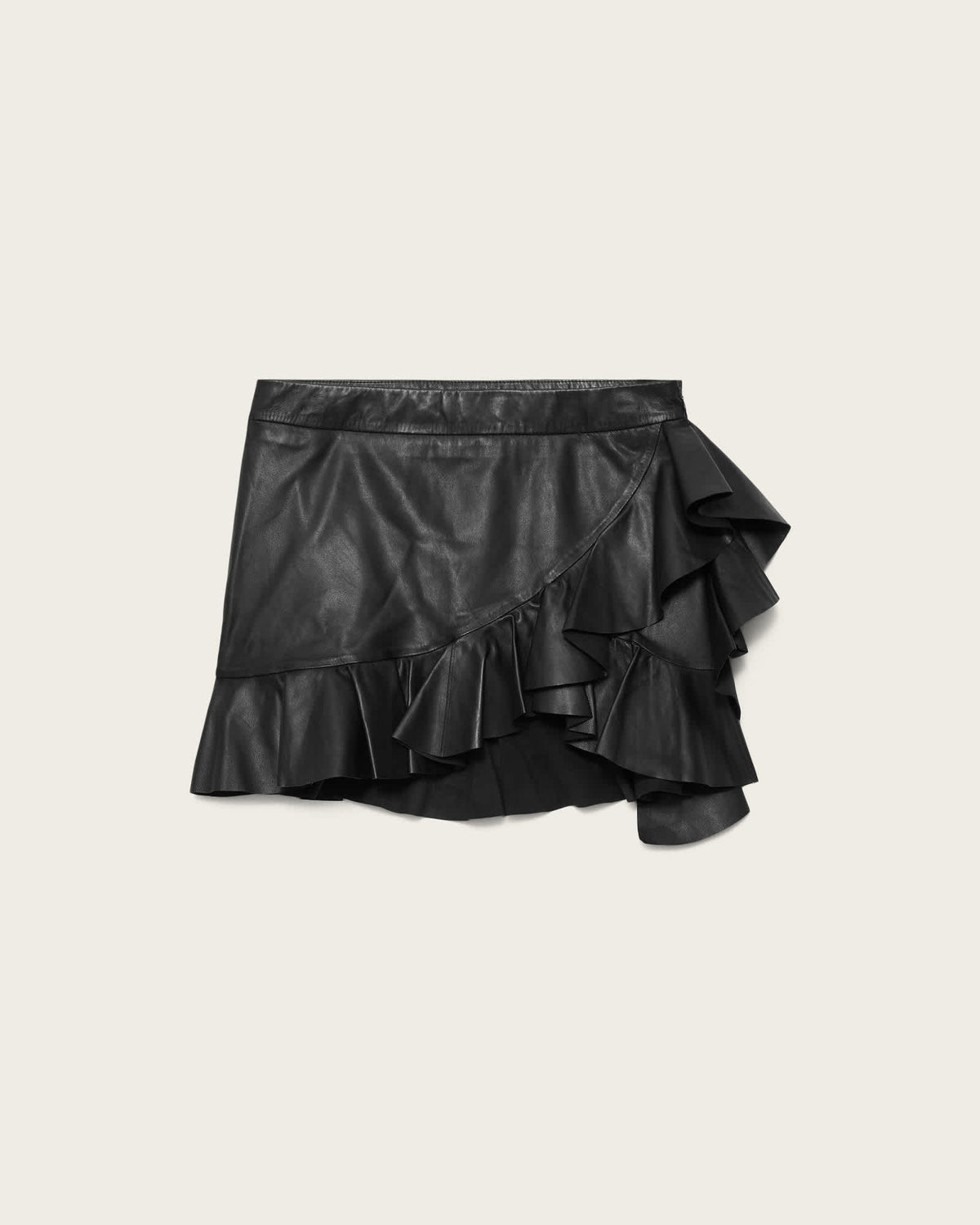 Luana Asymmetric Leather Mini Skirt Black