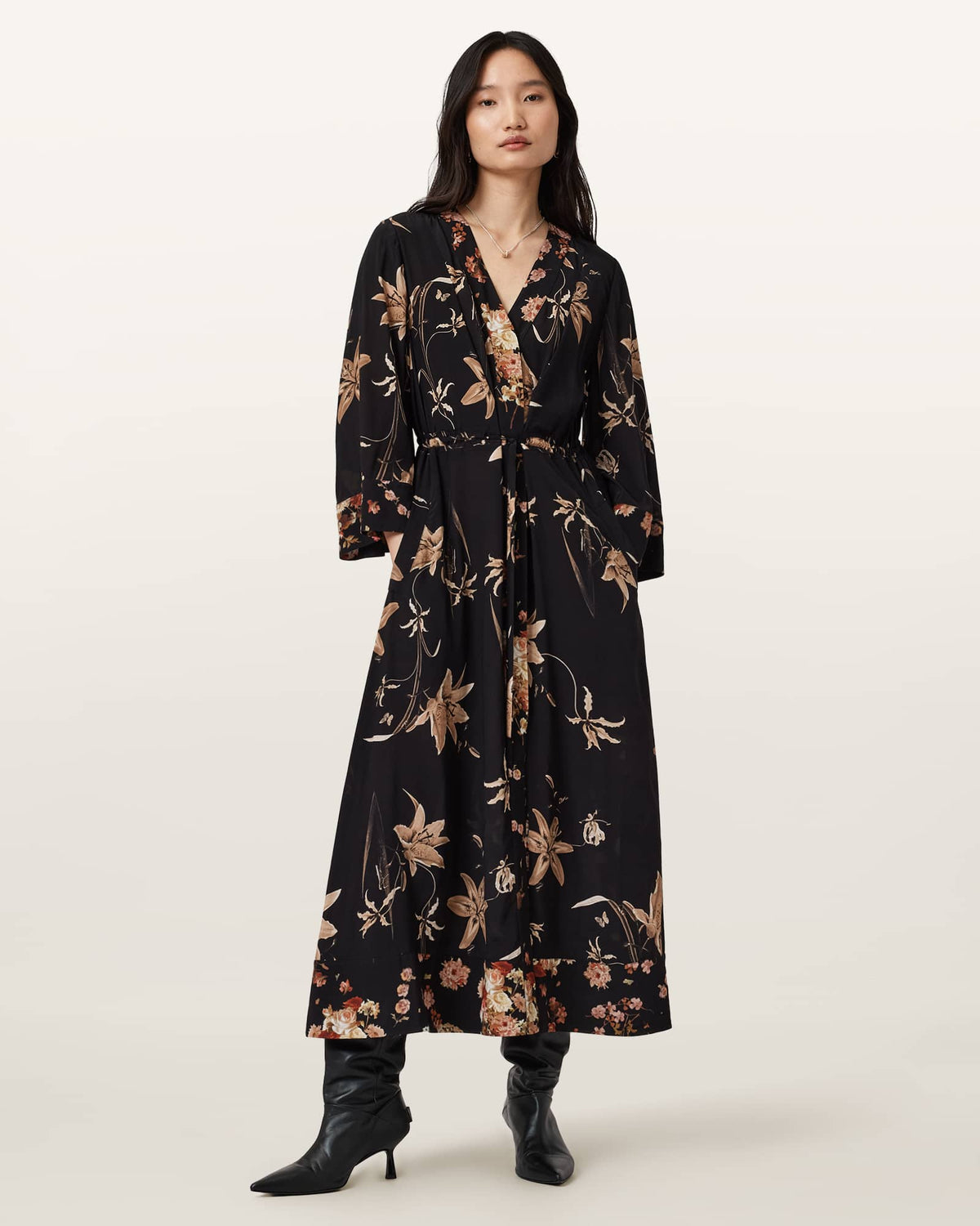 Diana Floral Wrap Dress PETRA SEPIA BROWN