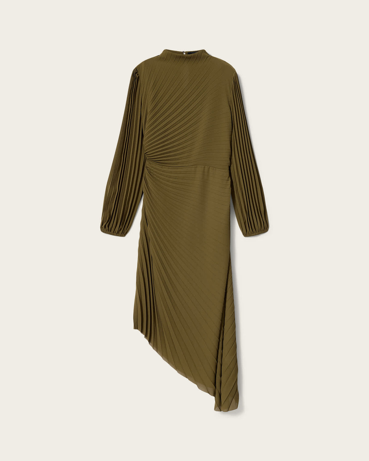 Milena Asymmetric Pleated Midi Dress OLIVE KHAKI GREEN