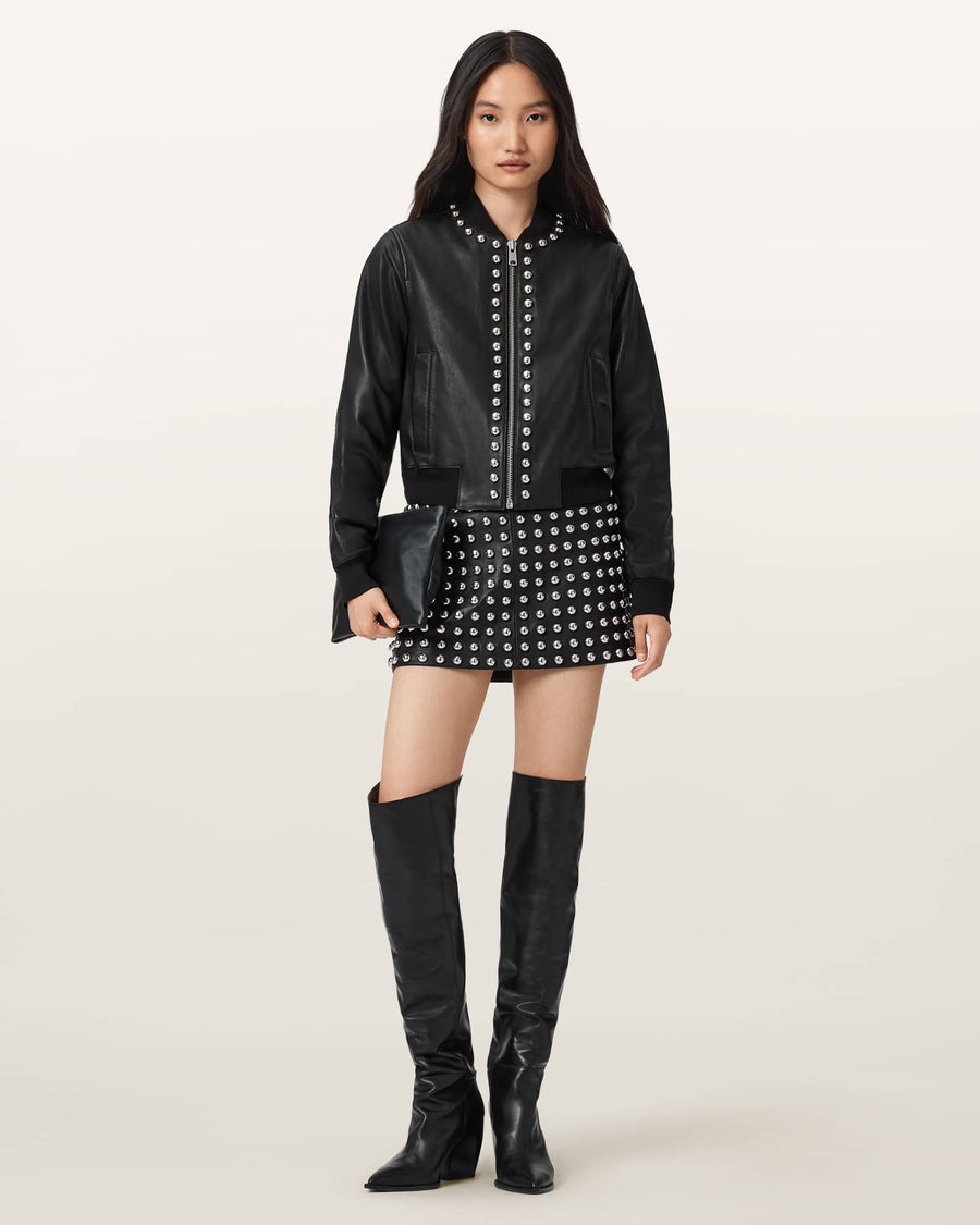 Lea Studded Leather Mini Skirt Black