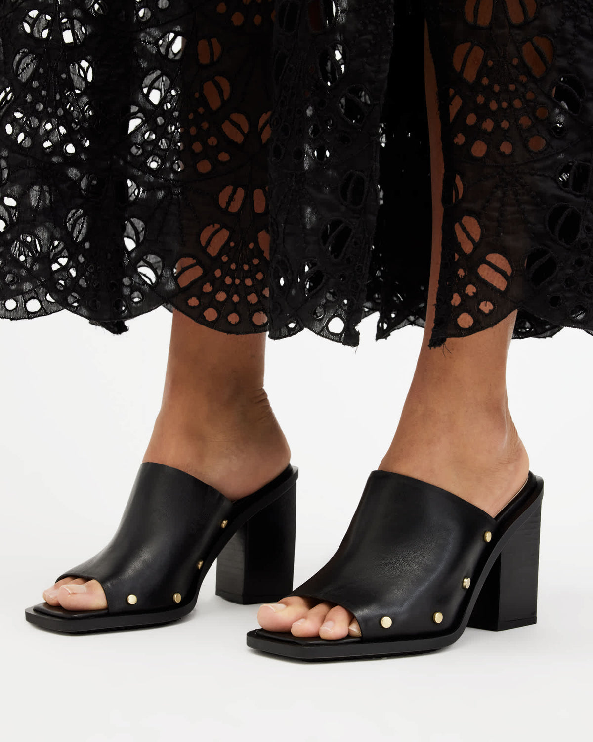 Kelly Block Heel Leather Mules Black