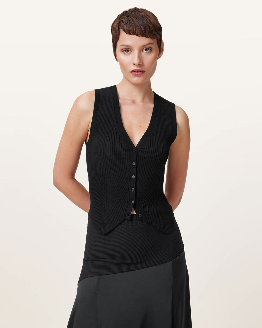 Cruz Ribbed Knitted Waistcoat Black