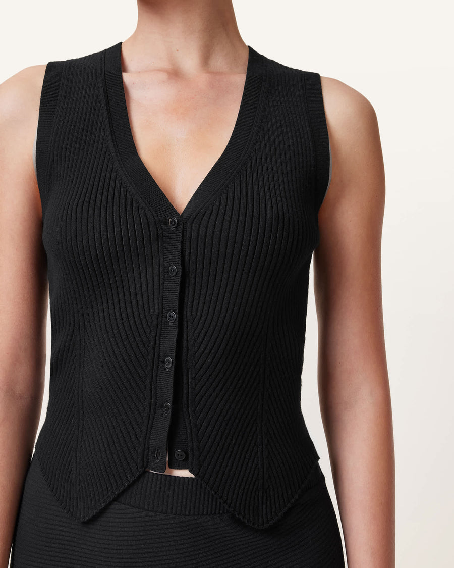 Cruz Ribbed Knitted Waistcoat Black