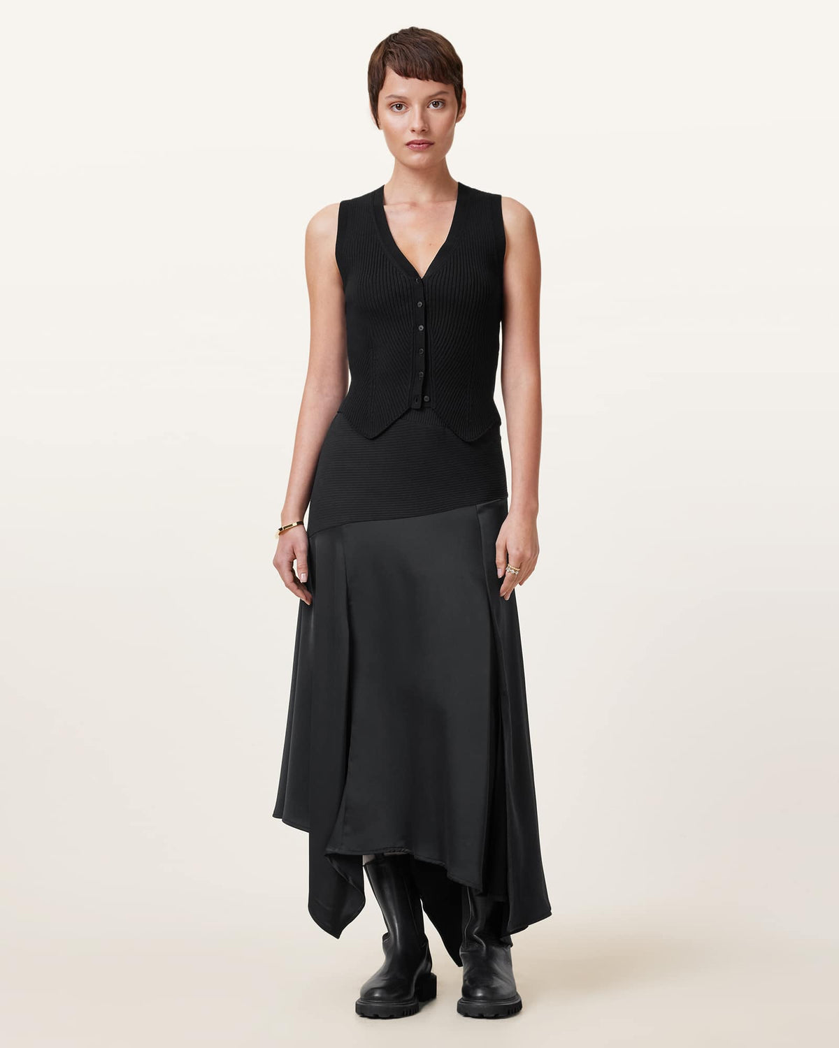 Cruz Ribbed Knitted Waistcoat Black