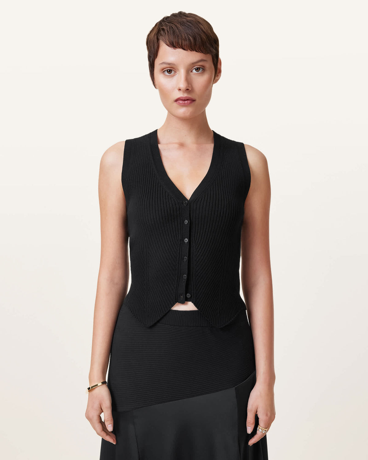 Cruz Ribbed Knitted Waistcoat Black